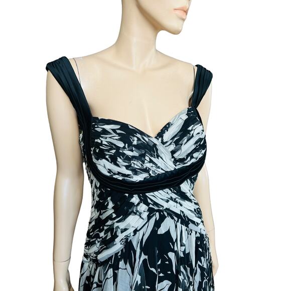 Tadashi Shoji NEW Collection 100% Silk Midi Black and White Dress Size 10 - Picture 7 of 14